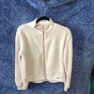 White Sherpa Jacket With Rose Gold Zipper